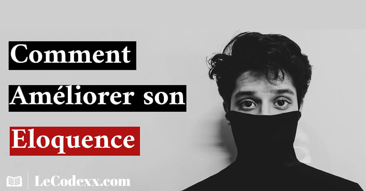 image d'un homme avec la bouche masqué. comment améliorer son éloquence écrti en blanc et le logo du site lecodexx.com