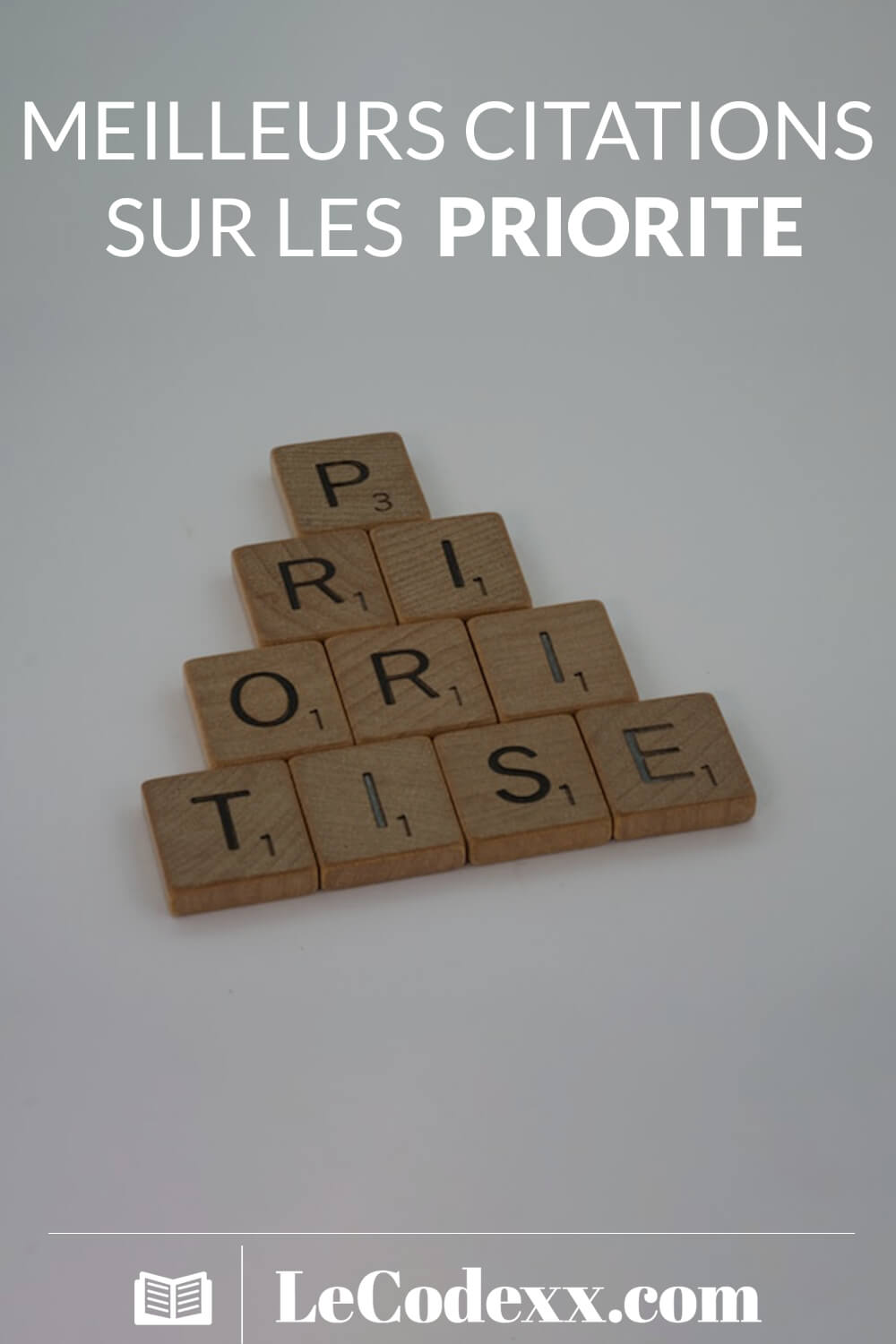 meilleurs citaions sur les priorité logo du site lecodexx.com sur un arrière plan de lettre de scrablle prioritise